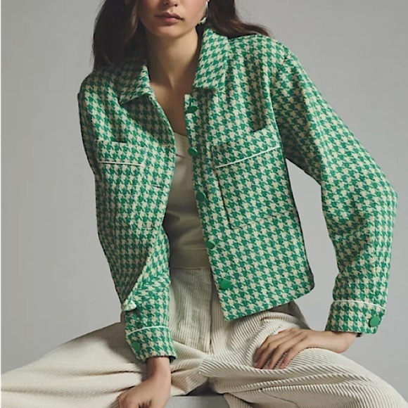 dolan Jackets & Blazers - Anthropologie Dolan green and cream cropped houndstooth blazer
